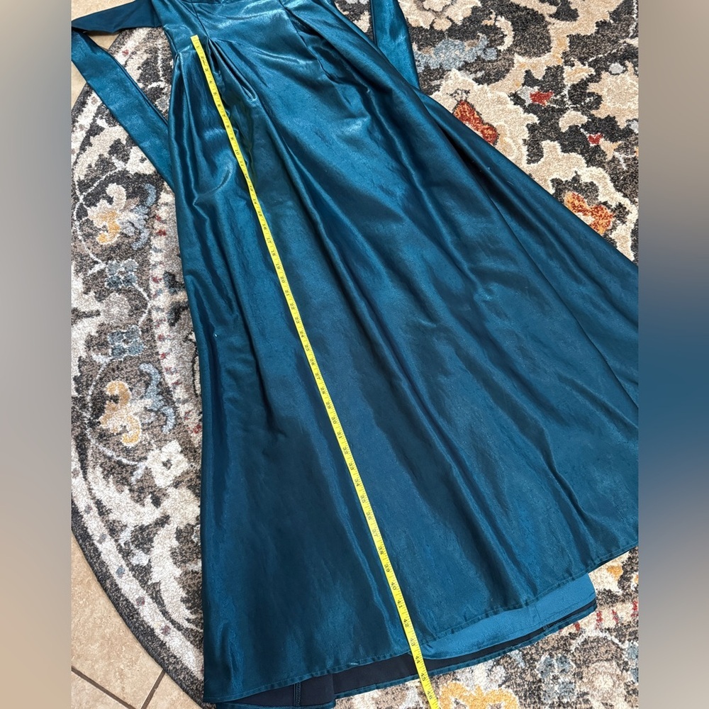Lulus Aura Shiny Dark Teal Taffeta Maxi Dress With Pockets size medium - Picture 13 of 15